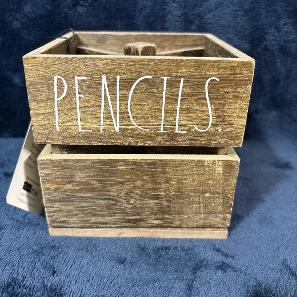 Rae Dunn Wooden Brown Spinning Pen Pencil Caddy Holder Organizer - Brand New
